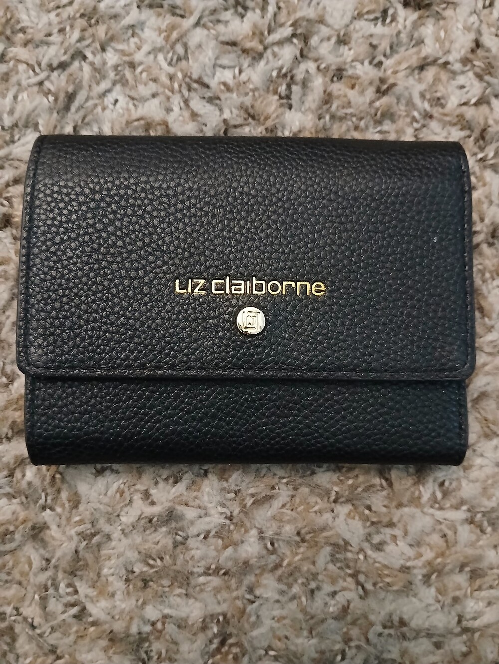 Liz Claiborne Black Pebbled Wallet with Gold Logo